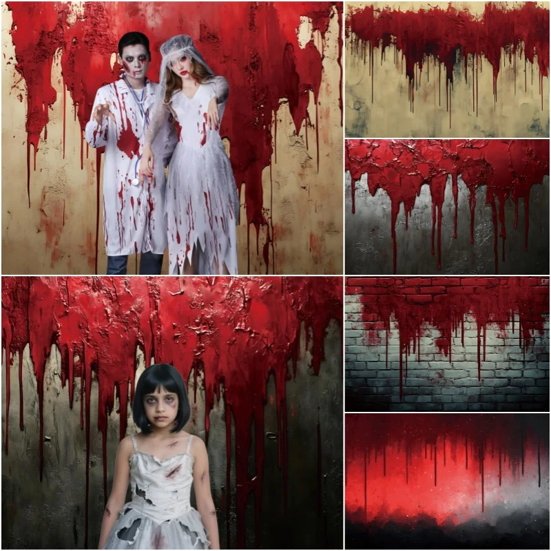 

Halloween Horror Bloody Wall Photography Background Terrifying Bloodstain Party Decoration Backdrop Portrait Photographic Props