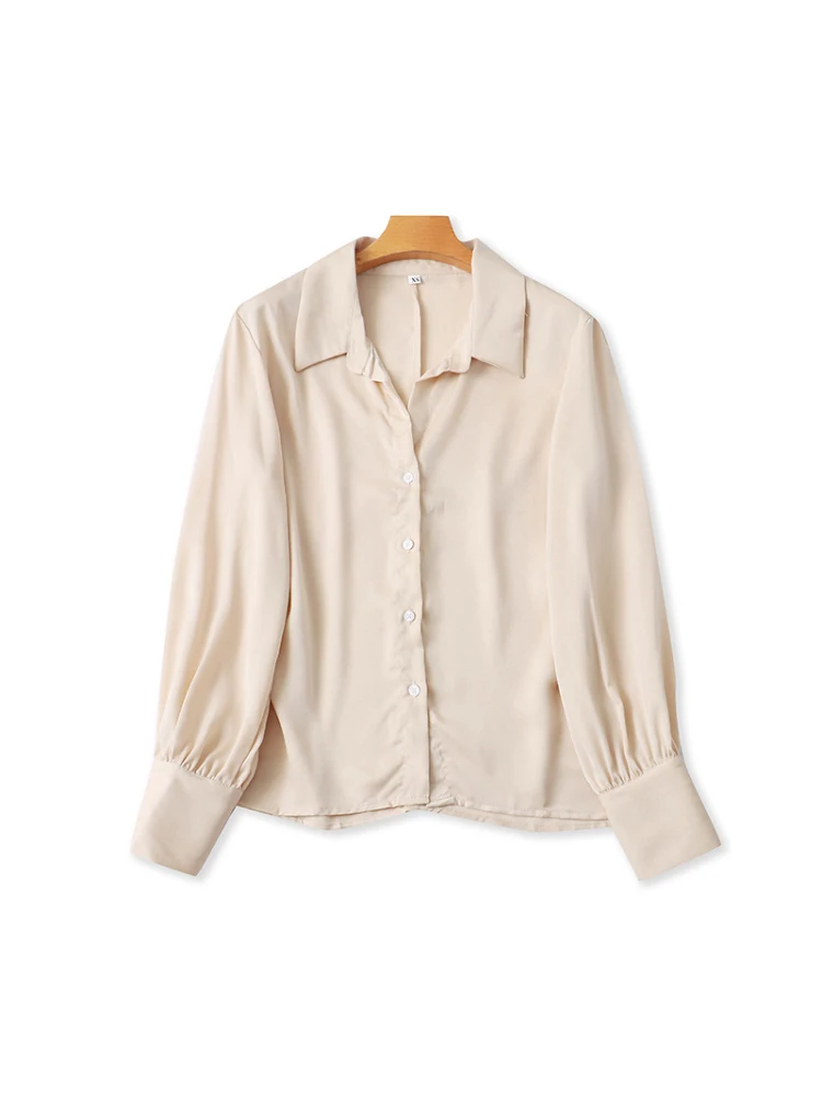 

Silk Long Sve irt Summer New Sle Loose Pure Color Casual Women's Faion Top Love And Happin French Sle Regular Fit