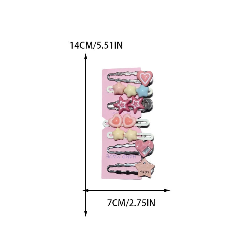 여성을위한 7 개/대 금속 스타 헤어 클립 하트 라인 석 머리 핀 패션 귀여운 소녀 사이드 클립