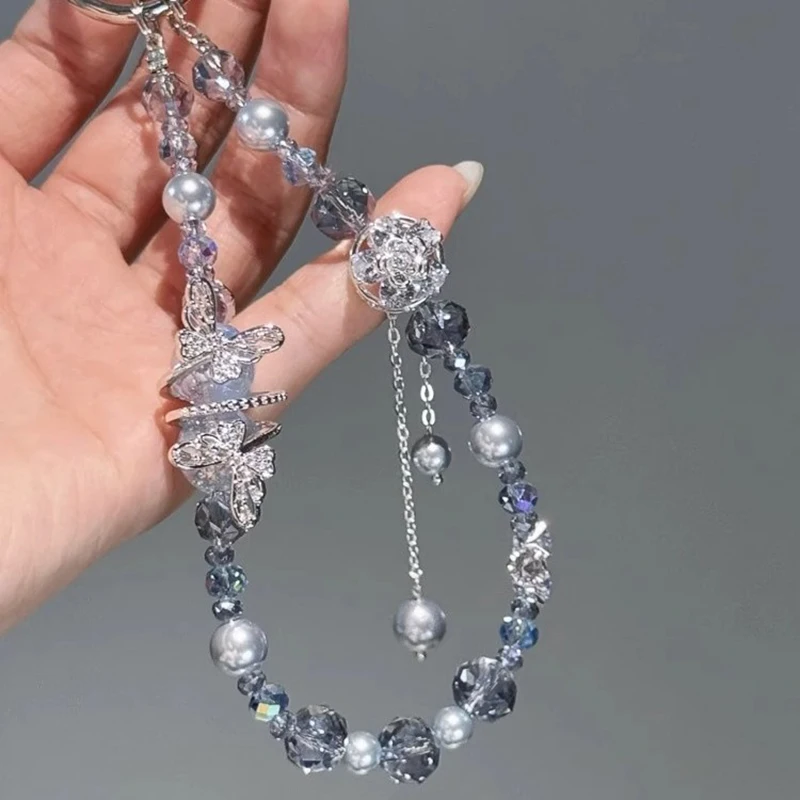 Elegant Crystal Bead Love Bow Mobile Pendant, Attractive Moon Bear Design, Fresh Bag Accessory