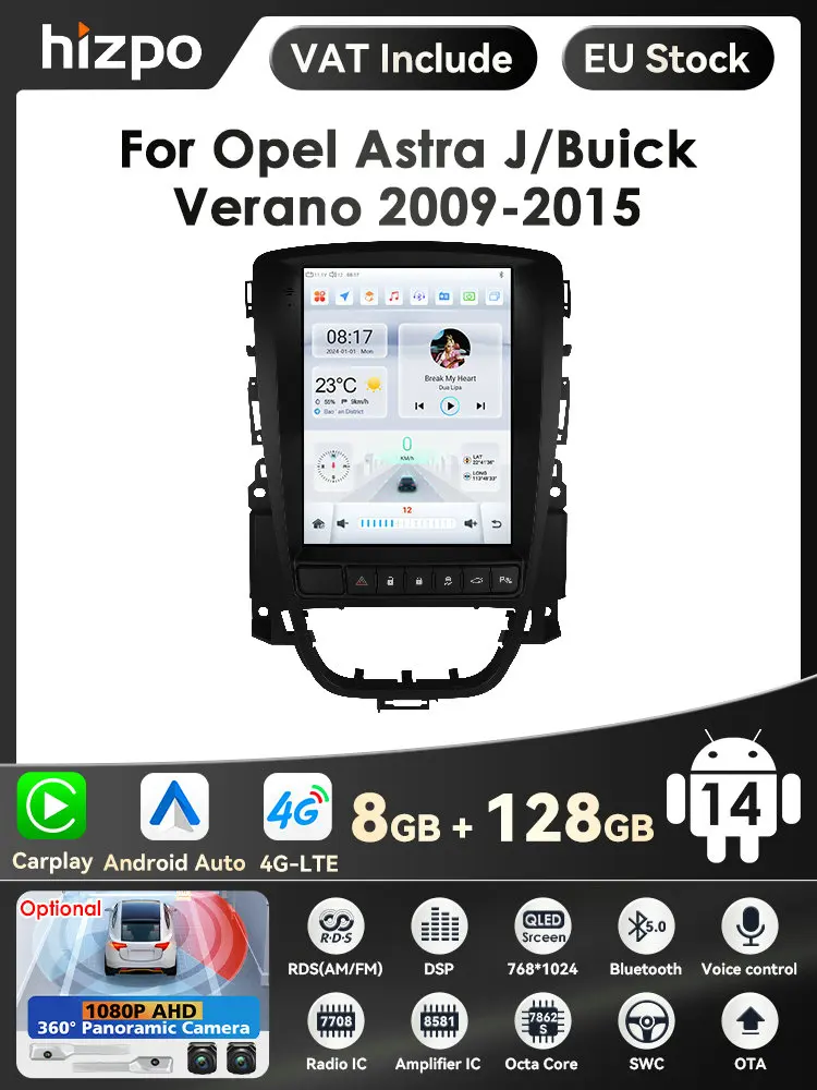 9,7'' 4G Wireless Carplay Android Auto Auto Radio Multimedia für Opel Astra J Vauxhall Buick Verano 2009-2013 keine 2din