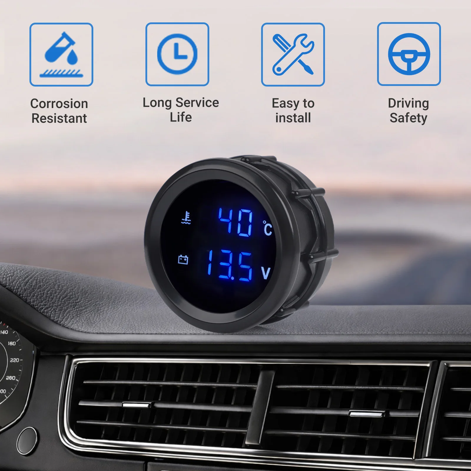 52mm Digitales Turbo-Boost-Anzeigeinstrument LED Doppel-Display Auto-Öldruckanzeige Wassertemperatur-Spannungsmesser Geeignet für 12V/24V Fahrzeuge – Detail 4