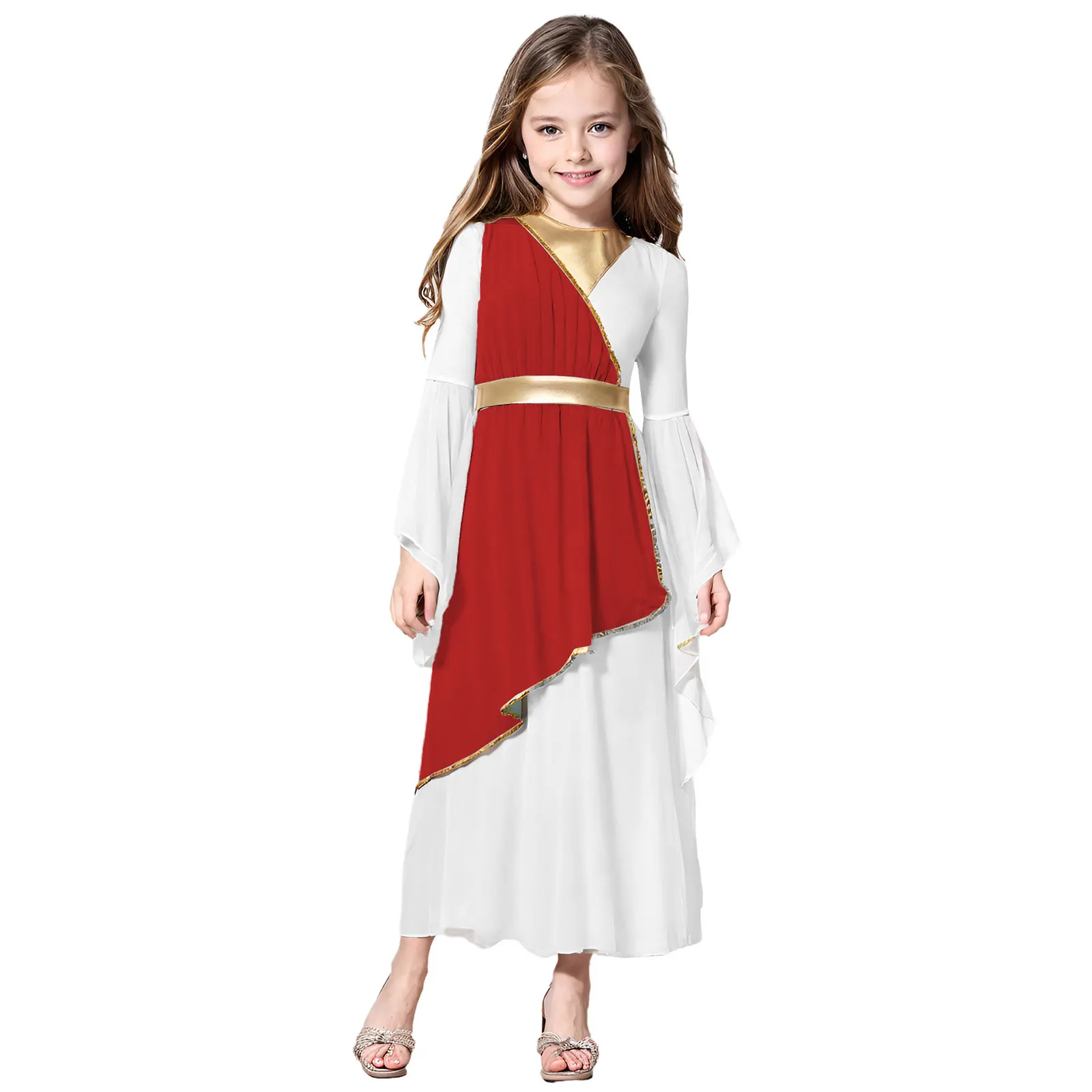 

Kids Girls Halloween Ancient Greek Princess Costume Long Sleeve Contrast Dress Party Role Play Performance Dresses Costume