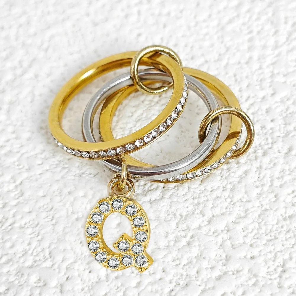 Conjunto de Anillos Apilables con Letras de Circones y Dijes para Mujer, Anillo de Acero Inoxidable Spinelli, Nueva Joyería de Dedo INS, Regalos