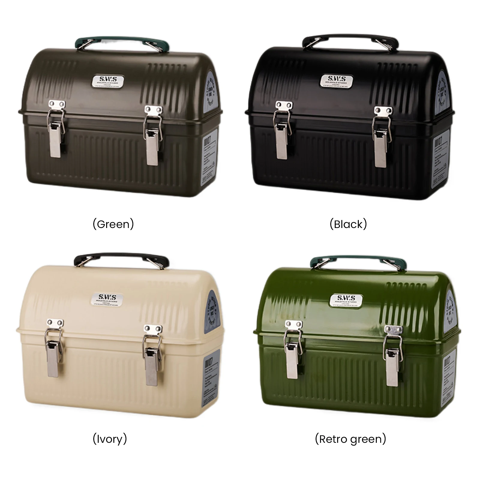 Lunch Box with Handle and Latch Vintage Metal Lunchbox Retro Metal Containers for Office Picnic Hiking Beach