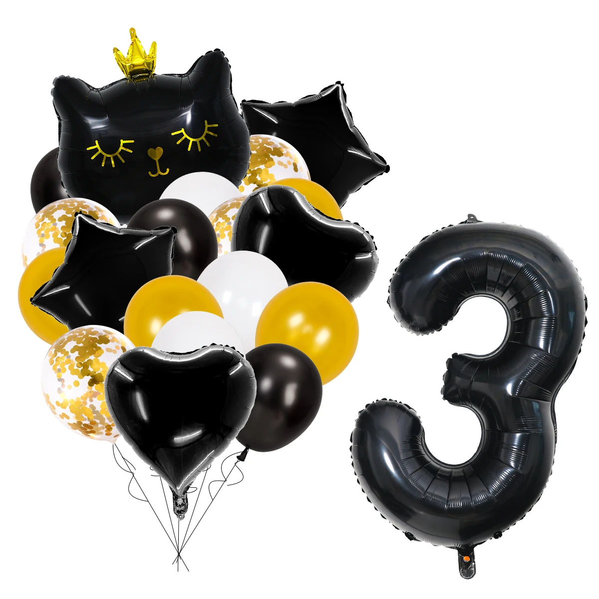 Black Cat Crown Foil Number Balloon Crown Digital Balloons Girl Birthday Party Decoration Kids Girl Boy Wedding Party Supplies