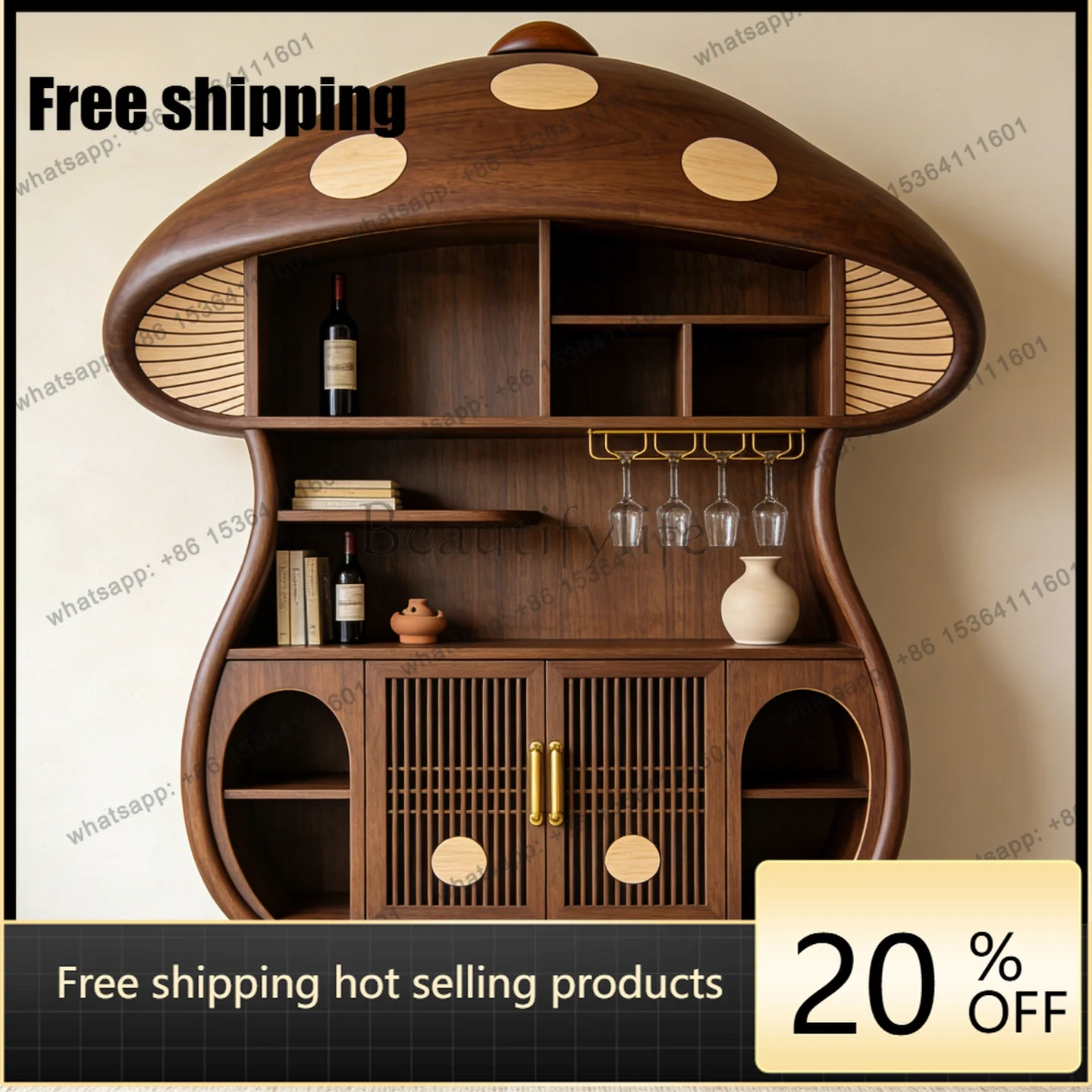 FG mushroom modeling solid wood dining side cabinet multi-functional storage decorative wooden wine cabinet integrated cabinet