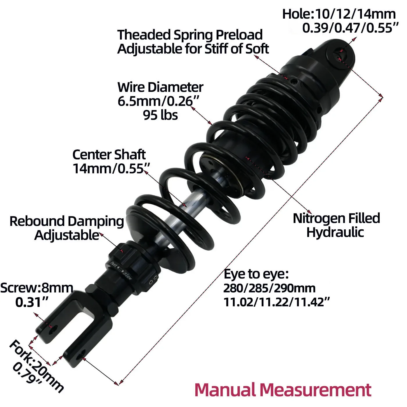 

Fork 20mm Variety Size Hydraulic rear shocks for Honda NS150G, Kymco H150, RT3C, Joymax Z300, Cruisym 300, SYM ADV, FZ150