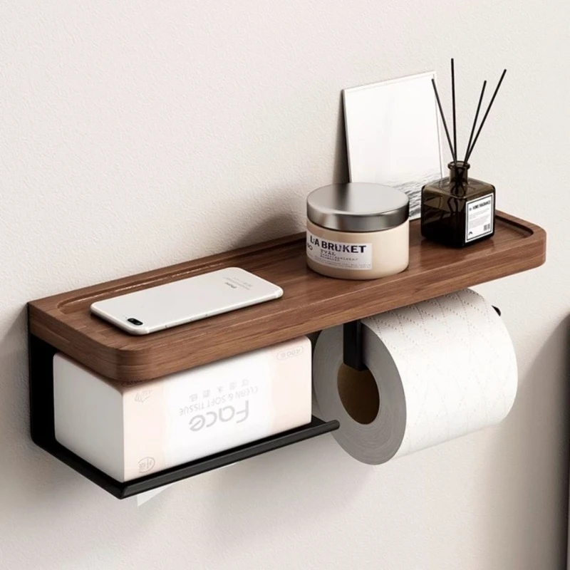 Light Luxury style Wooden Wall Mounted Tissue Holder Without Punching Toilet Paper Holder Bathroom Accessories Home Decoration