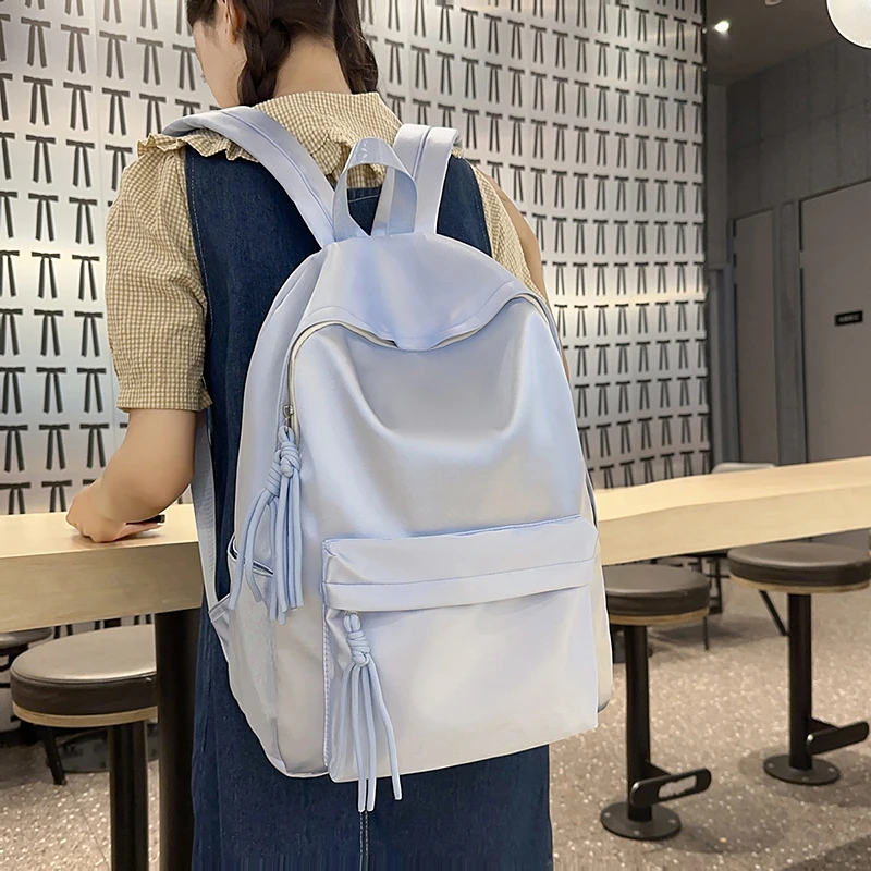 Nylon Student Backpack Bow Printed for Girls Women Schoolbag Adjustable Strap Travel Bag Cute Knapsack