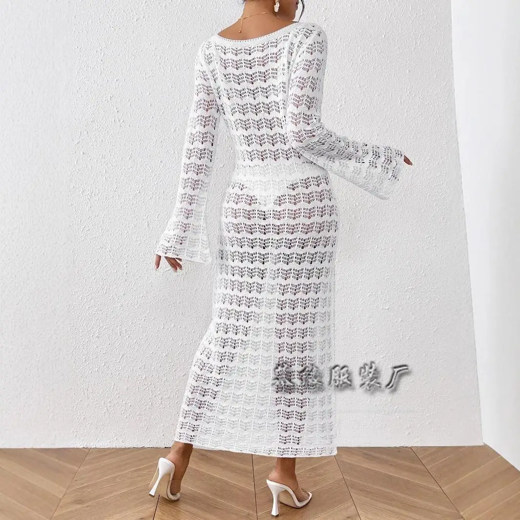 

Sexy Knitted Long Dr Beach Dr Ele Cross-Border Women's Dr Autumn Season Svel No Brand E254