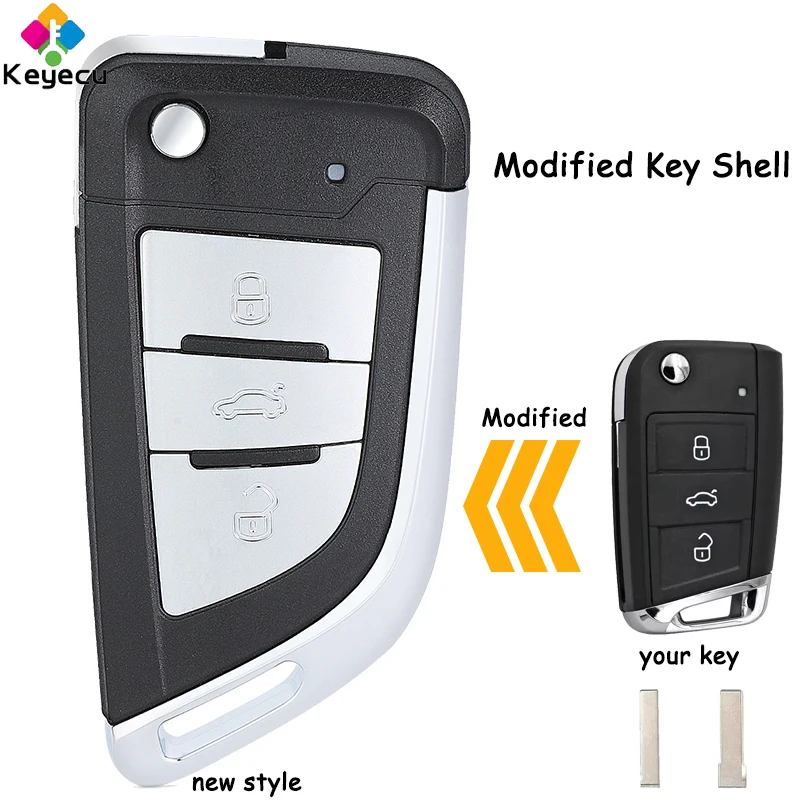 

KEYECU Modified MQB Flip Remote Car Key Shell Cover With 3 Buttons for Golf 5 7 Sportsvan GTI MK7 for Skoda Octavia A7 for Seat