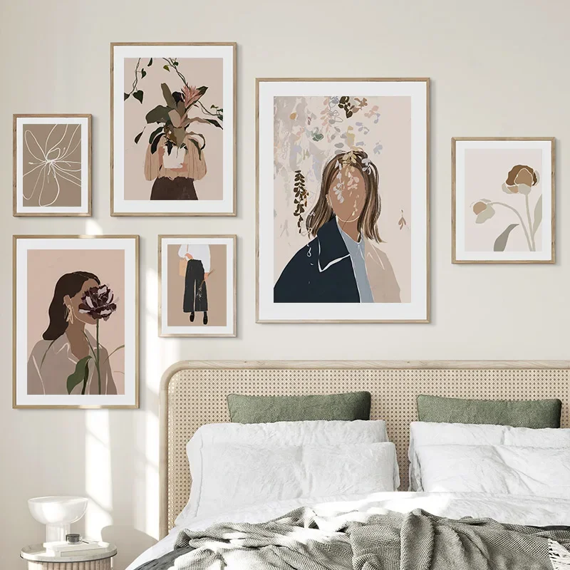 Multi-size 1PC frameless high-definition decorative paintings,Abstract Wall Art Canvas Painting Boho Girls Travels Flowers Leave