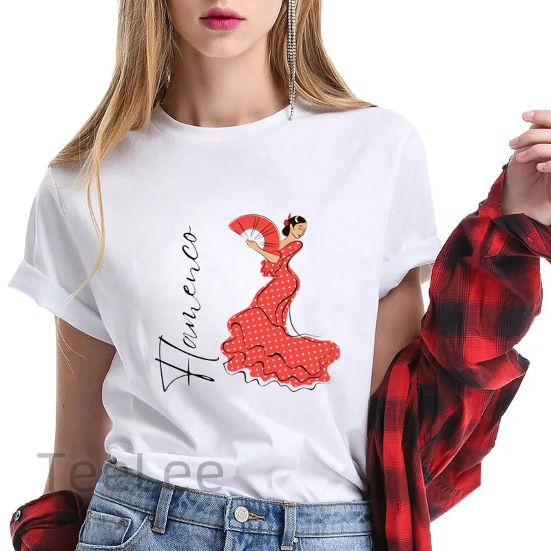 Flamenco T-shirt trends for women's clothing, summer short-sleeved printed graphics, travel ladies, Y2k top T-shirt, T-shirt