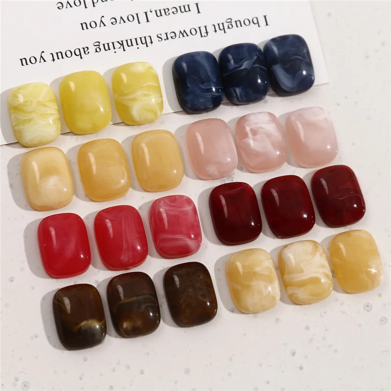 New style 100pcs/lot color print geometry rectangle shape resin cabochon beads diy jewerly earring/garment accessory