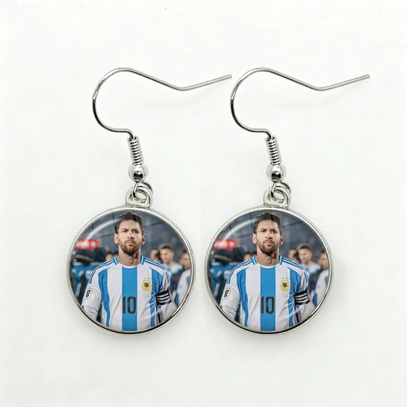 Glass Football star M-MessiS Women Dangle Earrings Fashion Drop Earrings Glass Cabochon Lady Earrings Jewelry