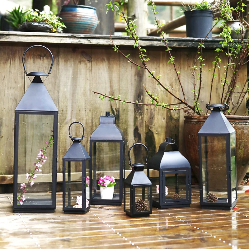 

Metal Candlesticks New Nordic Simple Wrought Iron Windproof Candles Holders Glass for Home Garden Courtyard Decoration