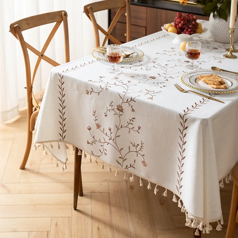 Modern Minimalist White Tablecloth, INS Style Cotton Linen Fabric, Fresh Rectangular Waterproof Dining/Desk Cover