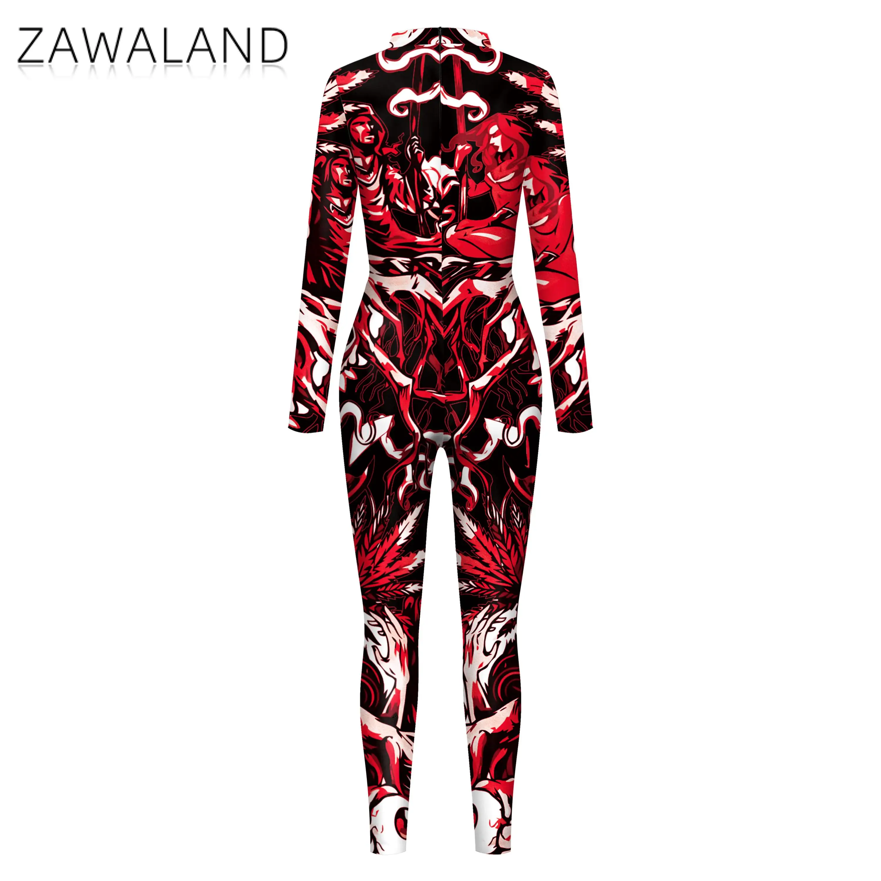 Zawaland New Halloween 3D Skeleton Digital Printing Cosplay Costume Jumpsuit Performance Zentai Suit Full Spandex Bodysuit