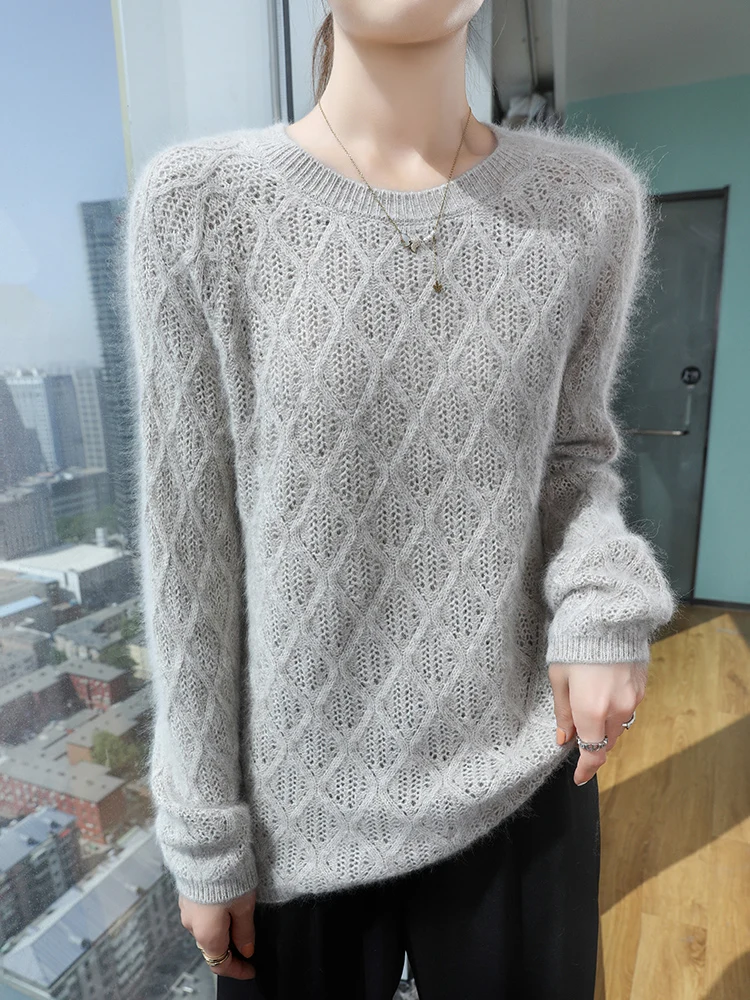 TLOML 여성용 100% 밍크 캐시미어 스웨터 오넥 긴 소매 풀오버 가을 겨울 부드럽고 따뜻한 캐주얼 캐시미어 니트웨어 기본 탑