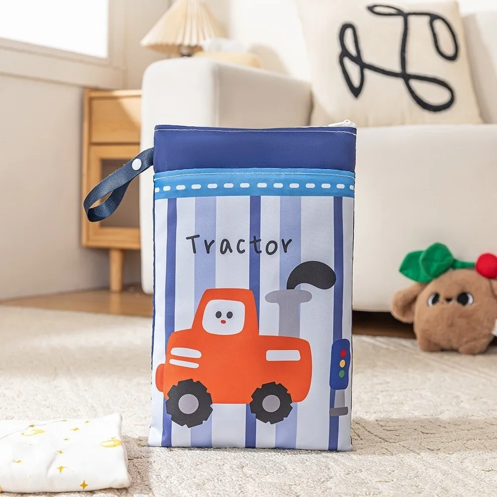 1Pc Cartoon Print Baby Diaper Storage Bag Waterproof Double Layer Baby Organizer Bag Portable Nappy Pouch