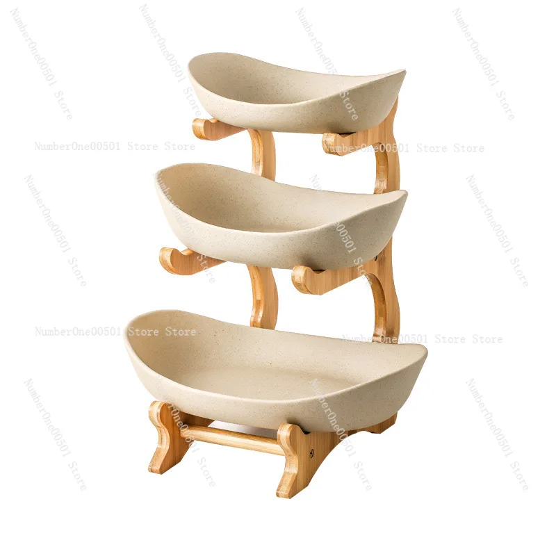 Creative three-layer multi-layer fruit tray European ceramic dried fruit tray bamboo frame household snack candy basket