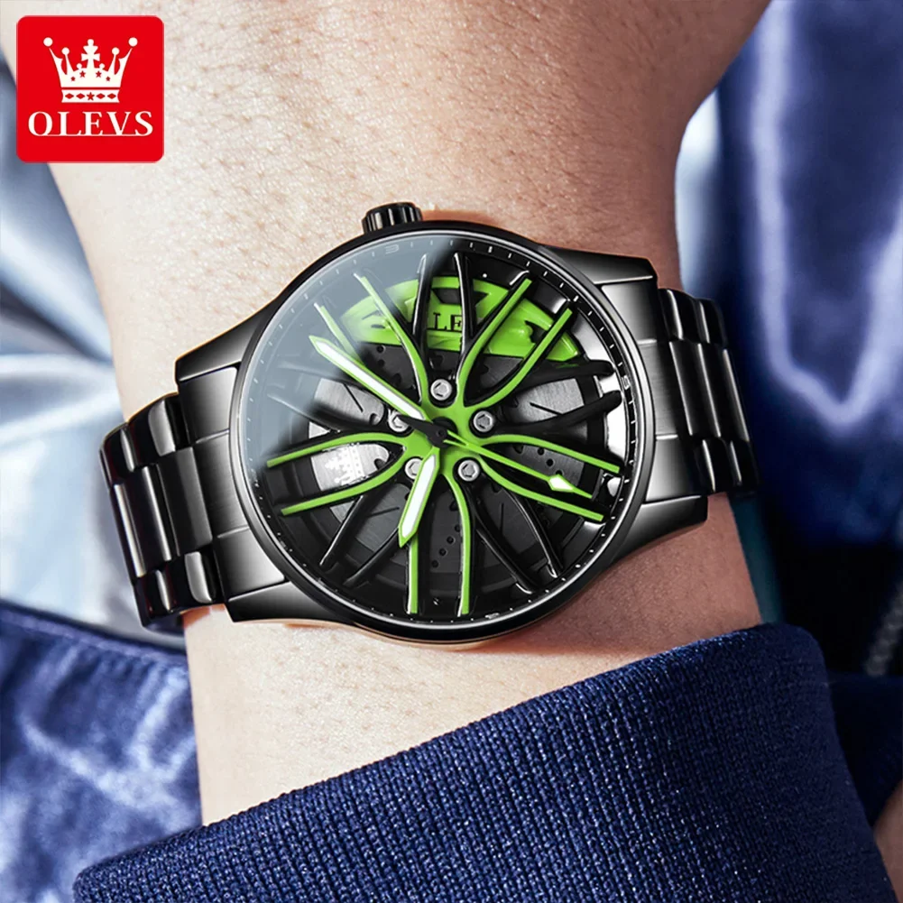 OLEVS 9937 Stainless Steel Strap Creative High Quality Men Wristwatches, Quartz Waterproof Sport Watch For Men Luminous