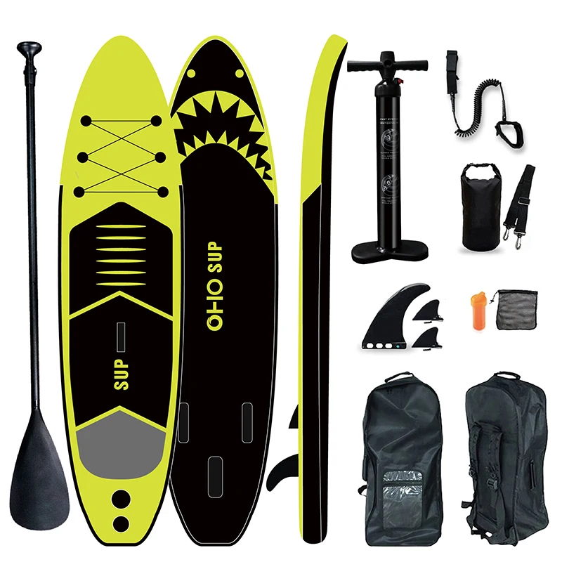 OHO Low Price  Inflatable Surfboard 10.5ft Double Layer SUP Sea Shark Paddle Board Windsurf Surfing Yoga Board With Pump