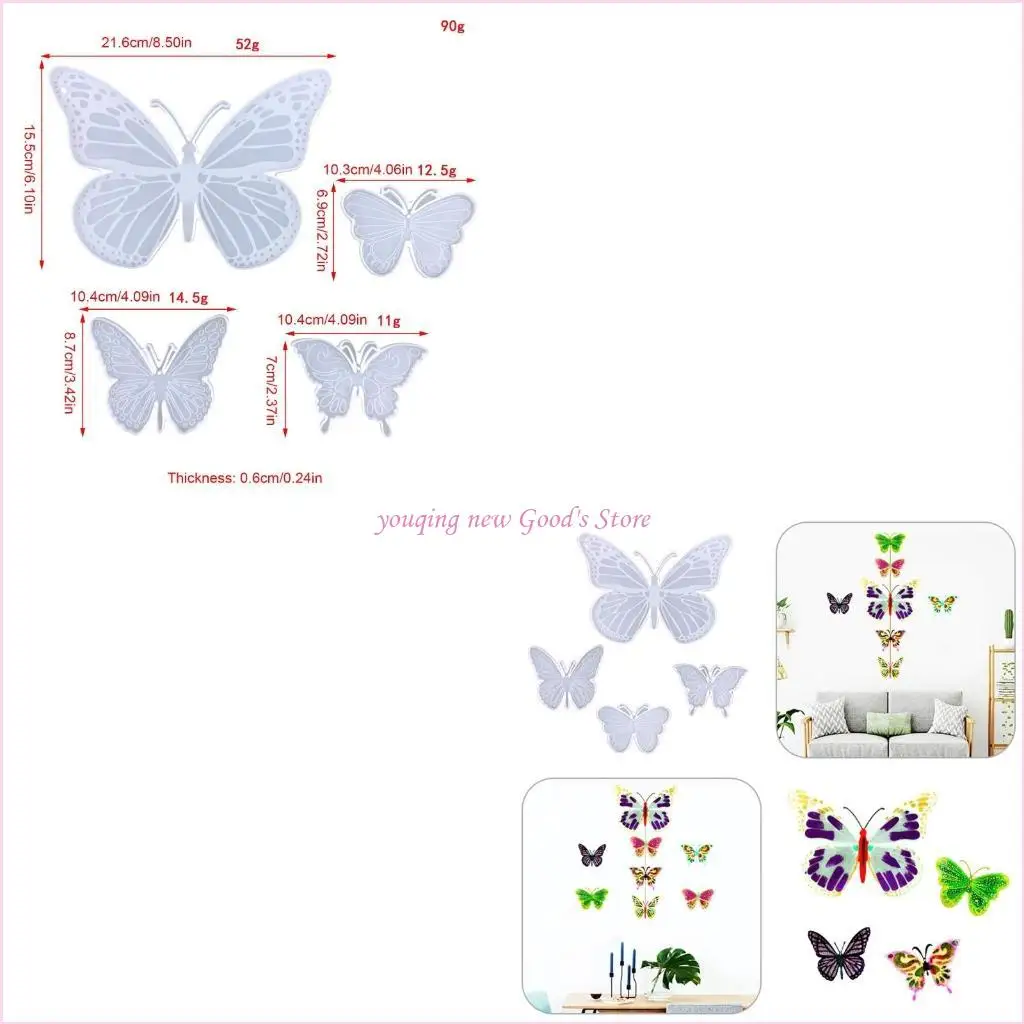 

57QA 4Pcs Shiny for Butterfly Wall Hanging Keychain Charms Moulds Resin Epoxy Jewelry