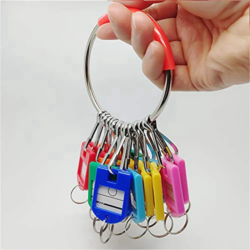 Portable Metal Ring Key Organizer with 16 Spring Hooks & Key Tags with Ring and Label Window