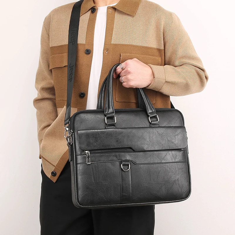 Leather Briefcase For Men Boston Handbag Laptop Document Folder Shoulder Business Vintage Messenger Crossbody Side Designer Bag