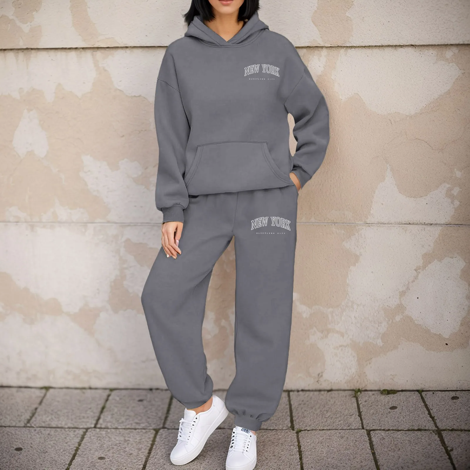 Women's Casual Hoodies 2 Piece Sets Autumn Plus Size Letter Print Tracksuit Set Sweatshirts+Sweatpants Sportswear Trousers Suit