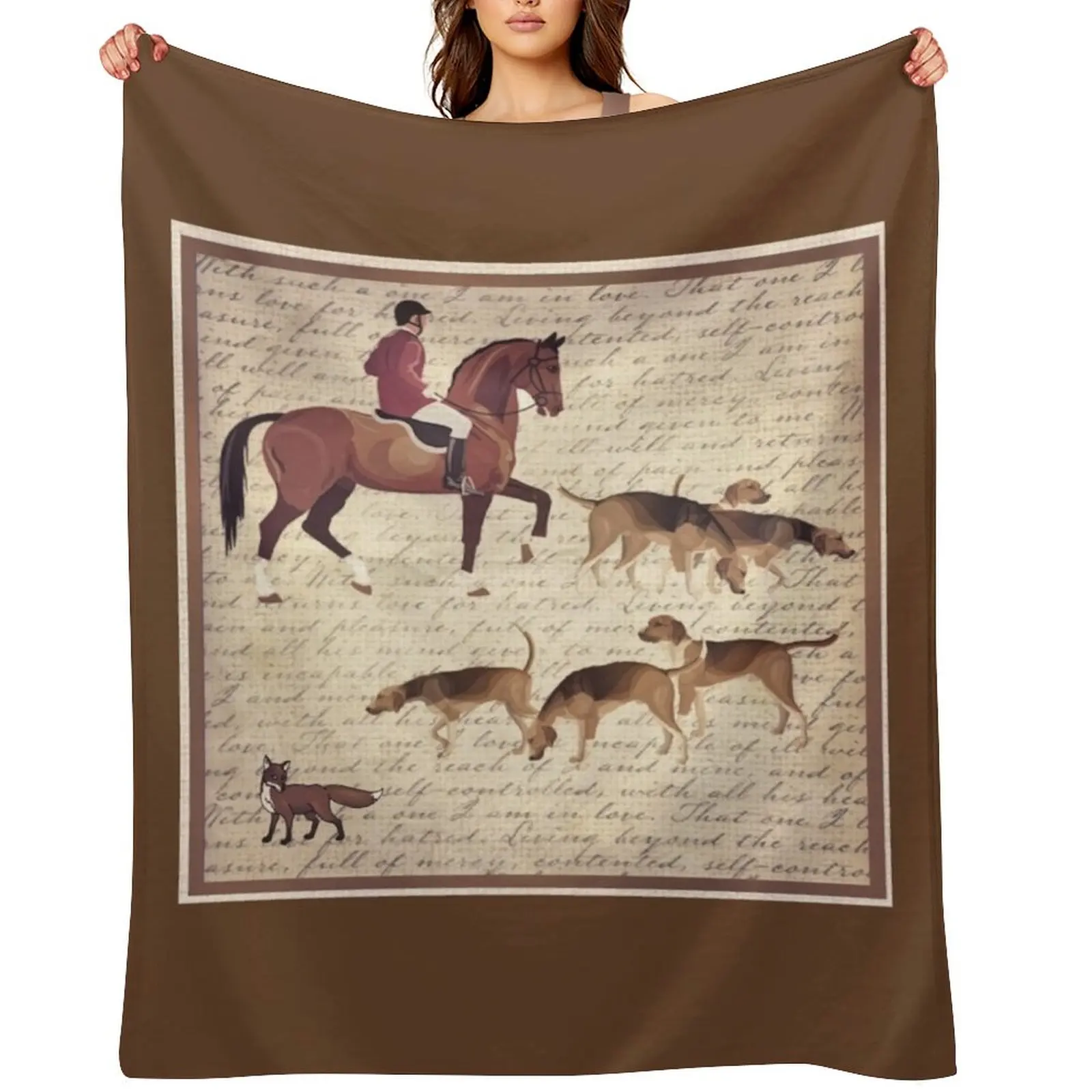 

vintage handwriting foxhunt equestrian print Throw Blanket Plush Furry Cute Plaid Single Blankets