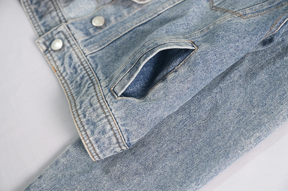 

Fall 2024 Women's ort Fit Denim Jaet Retro Waed Cotton Vintage Sle Stand Collar Outerwear Casual Fem Coat