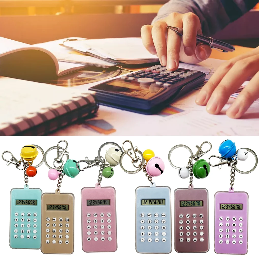 Portable Calculator with Keychain Display Pocket Counter Electronic Accounting Calculating Tool School Office Blue