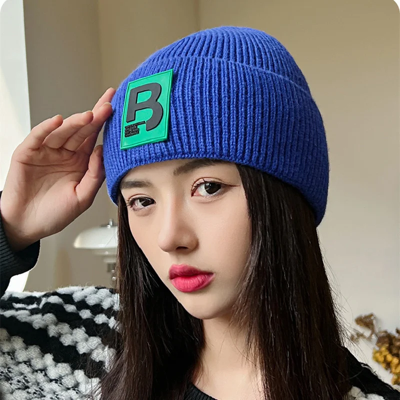 

Beanies For Woman Winter Letter Warm Knitted Hats Girls Cashmere Solid Lable Bonnets Lady's Outdoor Thick Skullies Cap Femme