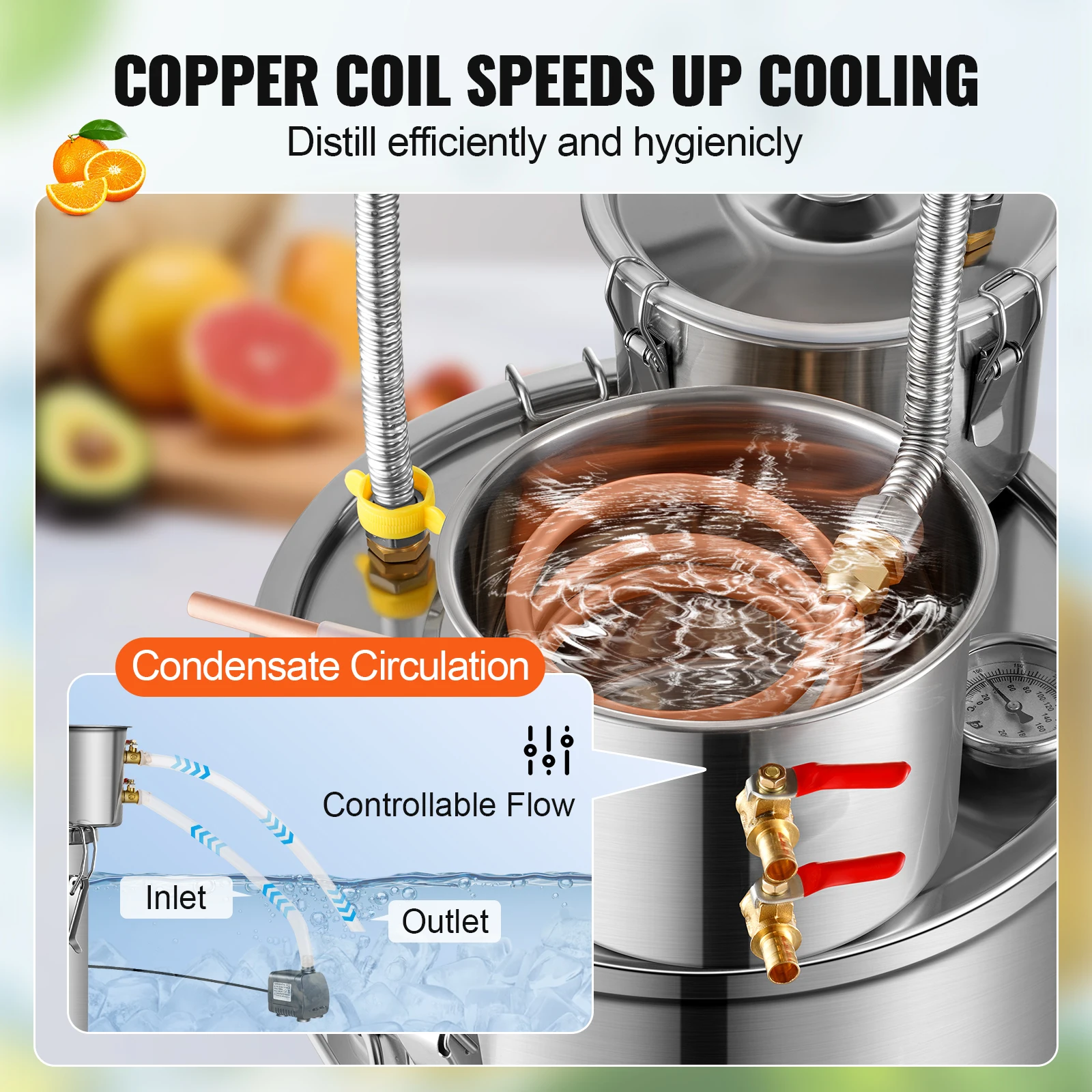 SucceBuy الكحول لا يزال 3 5 8 جالون الفولاذ المقاوم للصدأ المياه الكحول المقطر ث/ملف النحاس لتبريد المزدوج مكثف المقطر عدة #3