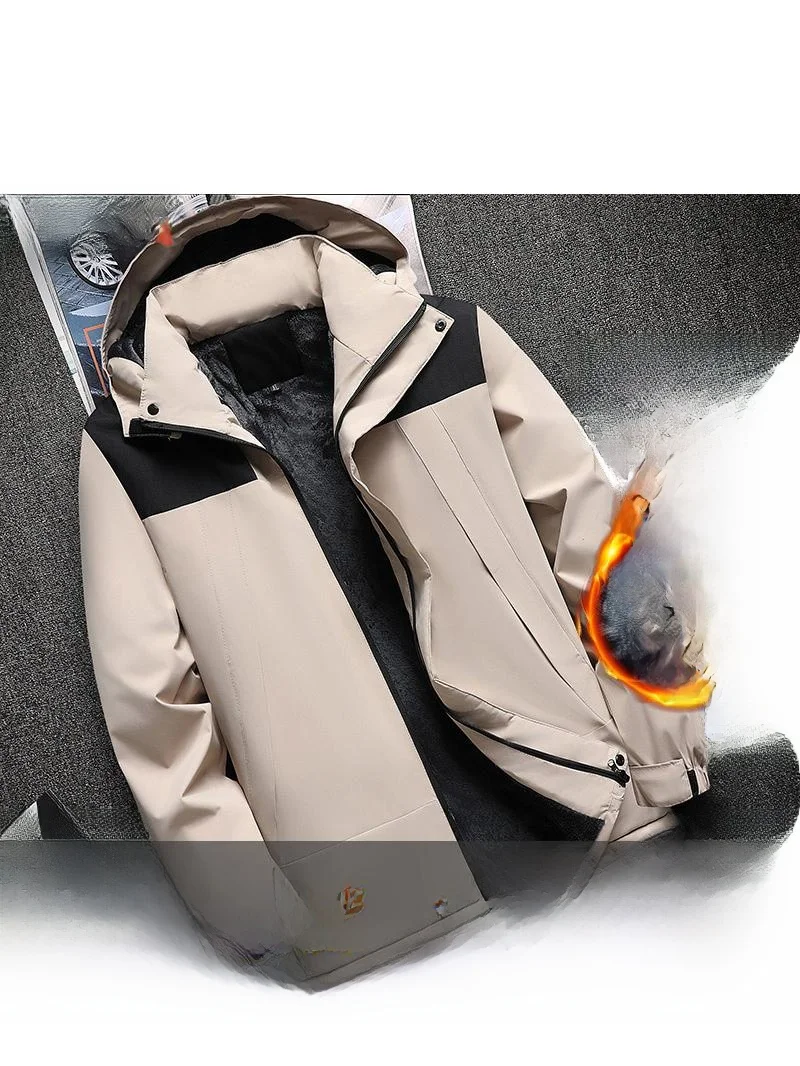 

Men's Winter Thiened Fce Lined Windproof Waterproof Wear Resistant Jaet Outdoor Busin Casual Zipper Closure Coat