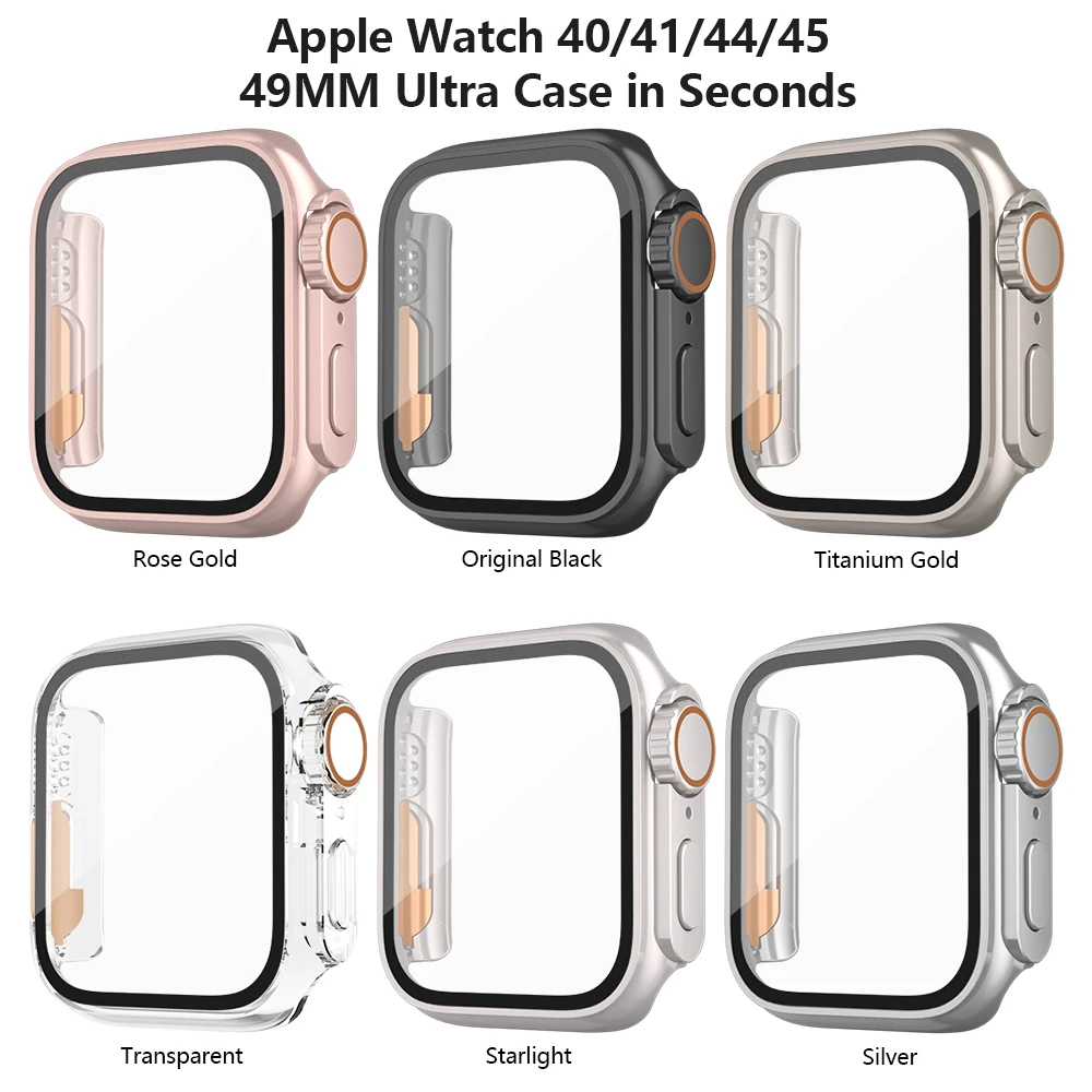 Harde pc-behuizing voor Apple Watch IWatch-serie 8 7 SE 6 5 4 45 mm 41 mm 44 mm 40 mm Verandering naar Ultra 49 mm gehard glas schermbeschermer