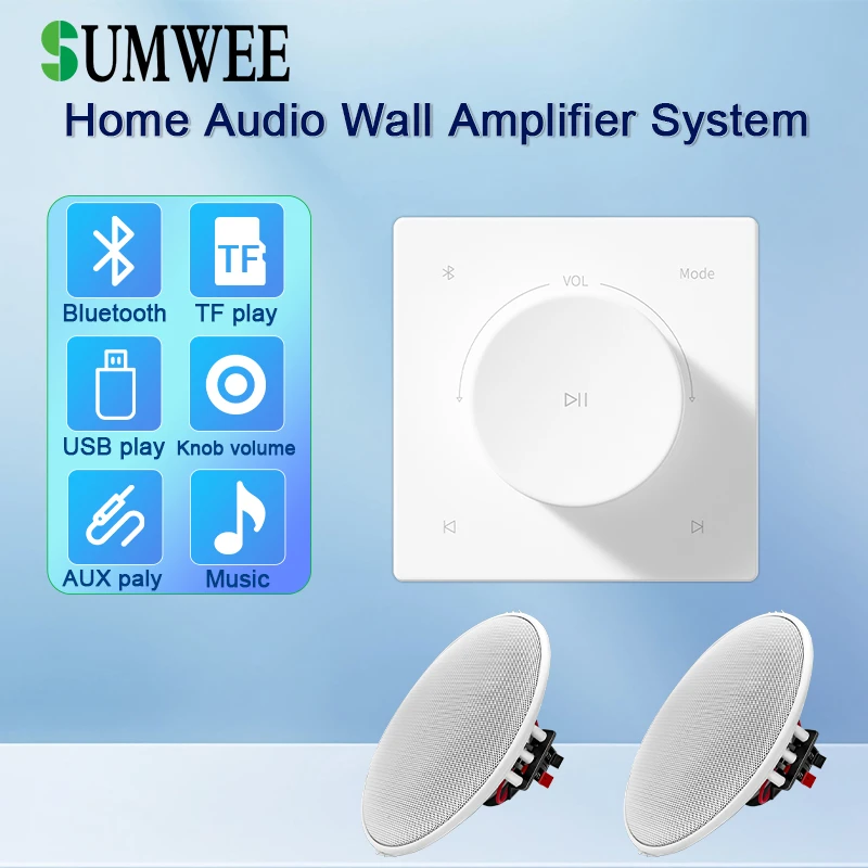 

New Type 86 Home audio in wall amplifier bluetooths sound control panel hotel mini Background music system with ceiling speakers