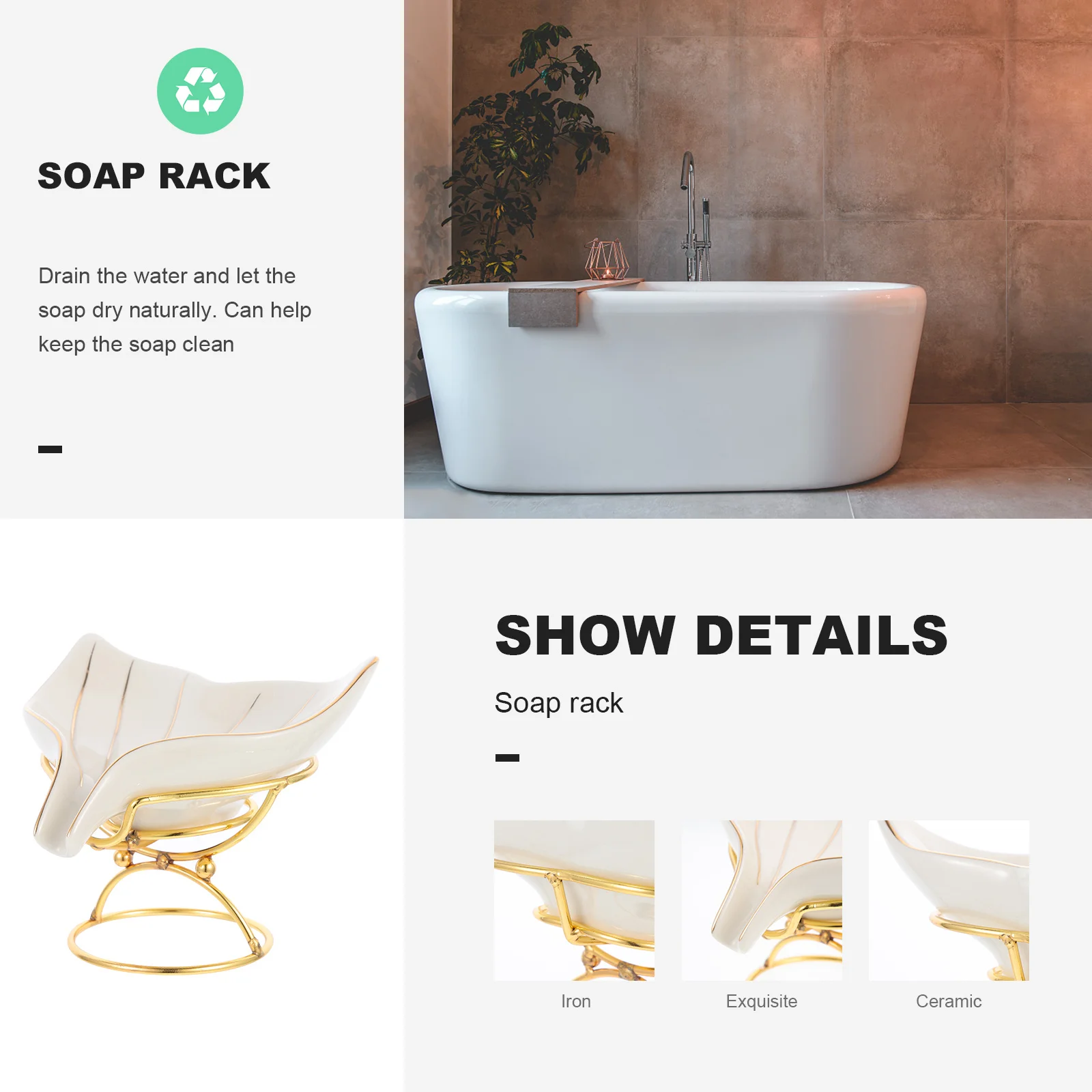 

1Set Draining Soap Box Ceramic Material Mermaid Tail Style Soap Rack for Shower Sink Countertop Household Use Exquisite Finish