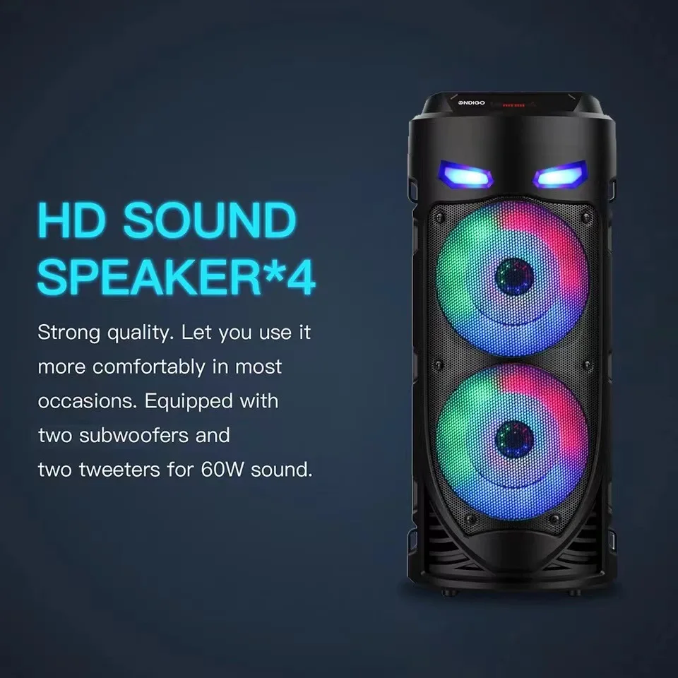 سماعة بلوتوث كبيرة مع ضوء ملون LED ، عمود مكبر الصوت المحمول ، مضخم الصوت اللاسلكي ، HiFi Boombox ، KTV ، ساحة الرقص