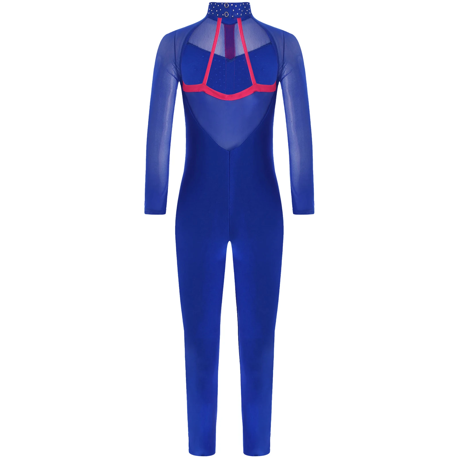 Kids Long Sleeve Rhinestone Ballet Leotards Bodysuit Gymnastics Jumpsuit For Girls Teen Figure Ice Skating Jumpsuits Unitard