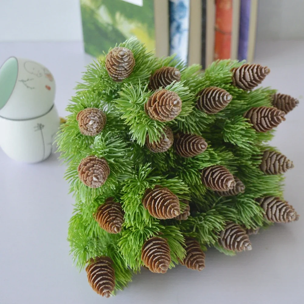Artificial Plastic Pine 7 Branches Pine Nuts Cones Fake Plants Tree For Christmas Party Decoration Faux Grass Xmas Home Decor