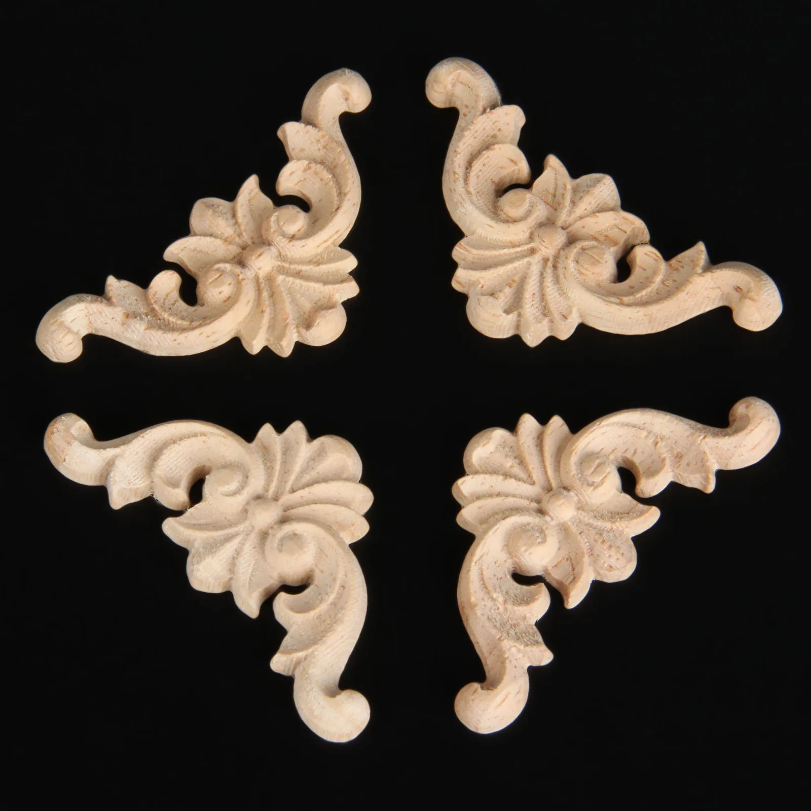 4 pcs Vintage Unpainted Wood Carved Corner Onlay Applique Frame For Home Furniture Wall Cabinet Door Decor Crafts 4*4cm