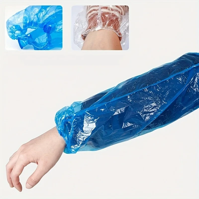 200pcs Disposable Sleeve Plastic Pe Convenient Waterproof, Oil-Proof And Dirt-Proof Transparent Blue Kitchen Canteen Home Use