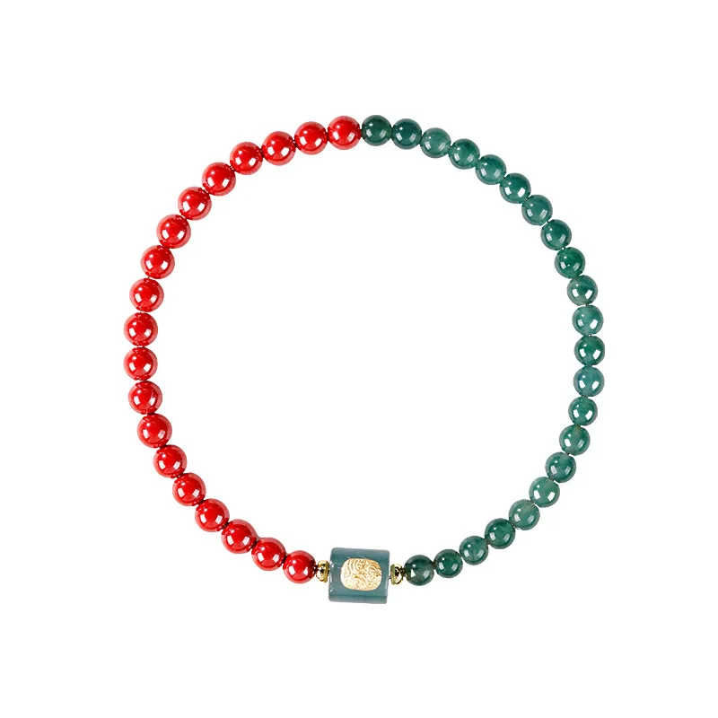 5A Grade Blue Water Jade Luck Beads Bracelet, Lulutong Zaki Lam Style, National Style Purple Cinnabar Jewelry for Women