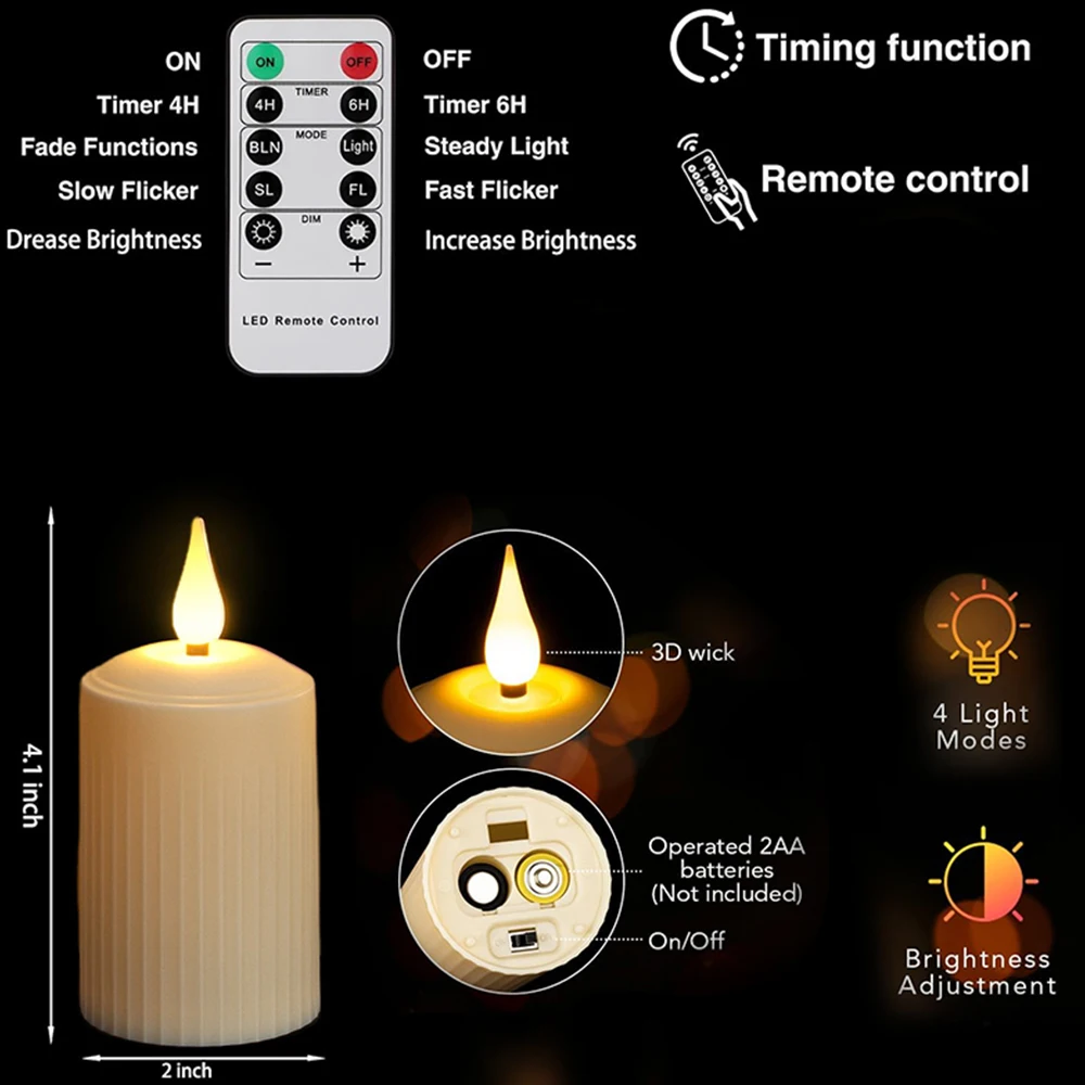 FPOO 4pcs LED Candles Flameless Tea Light Flickering Timed Remote wedding Candle Battery Operated Home Decoration Candles Ivory