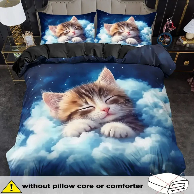 Cute Cat 3pcs Duvet Cover Set, 3D Digital Printed Duvet Cover, Soft Comfortable Breathable Bedding Set for Bedroom, Dorm