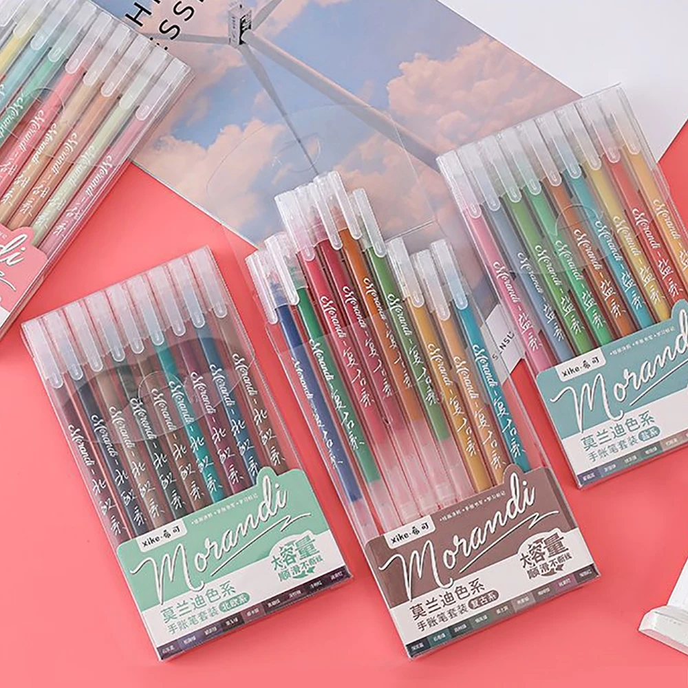 9 PCS Morandi Color Gel Pens Set Handwriting Pen Students School Supplies Stationery Cute Pens